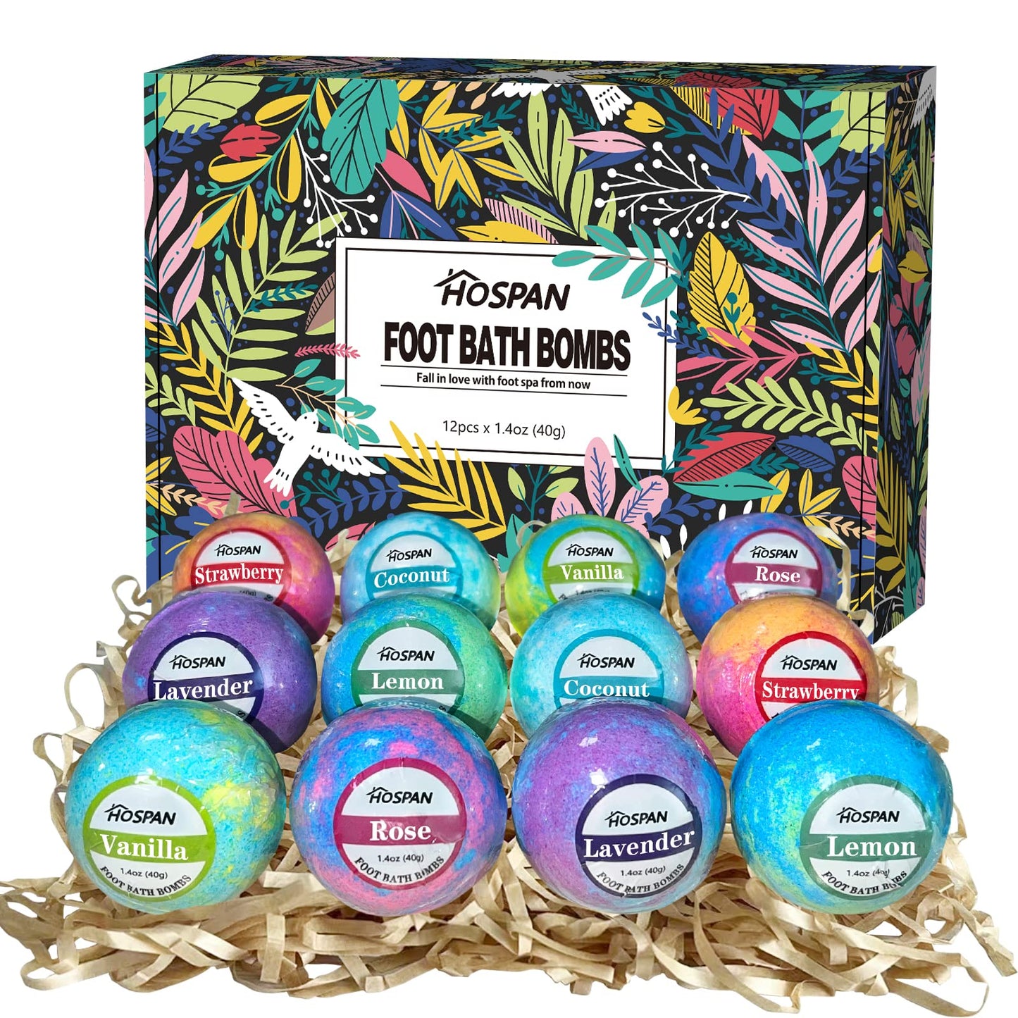 HOSPAN Organic Foot Bath Bombs Gift Set, 12 Essential Oil Rich Foot Soak for Mom and Dad, Handmade Foot Spa Bomb with Wonderful Bubbles, Perfect for Soothes Sore Tired Feet, Dry Feet Moisturize