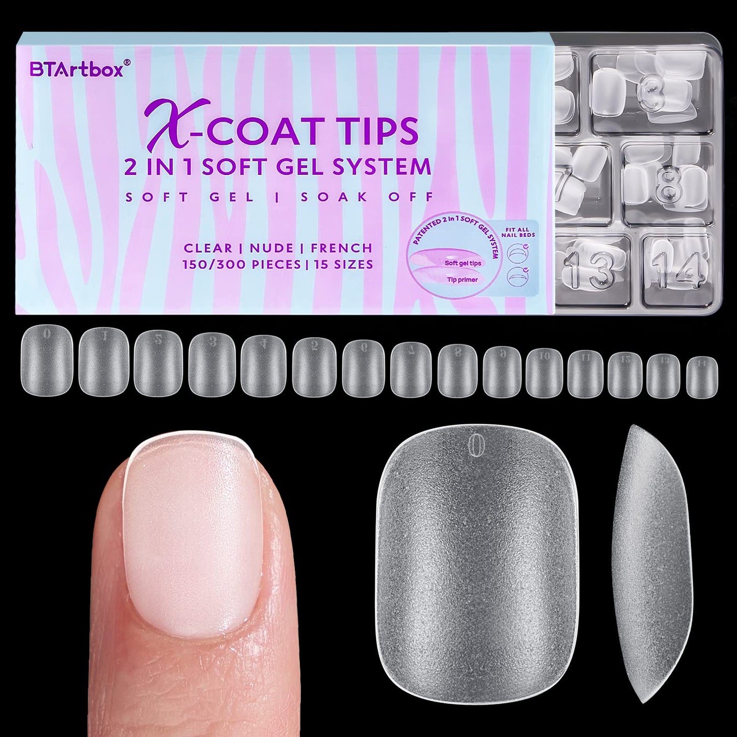 BTArtbox Extra Short Square Nail Tips - Short Squoval Gel Nail Tips, Natural X COAT Tips with Tip Primer Cover, Pre-shaped Upgrade Matte Full Cover Nail Tips for Home DIY Nail Salon
