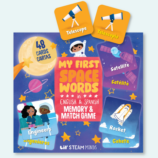 My First Space Words in English & Spanish Memory & Match Game