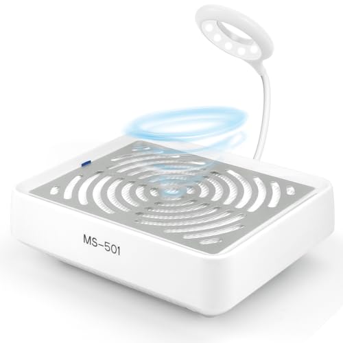 Nail Dust Collector 40W Adjustable Dust Collector for Nails Professional Nail Fan Dust Collector for Nail Vacuum Dust Collector Nail Dust Extractor with Light (White)