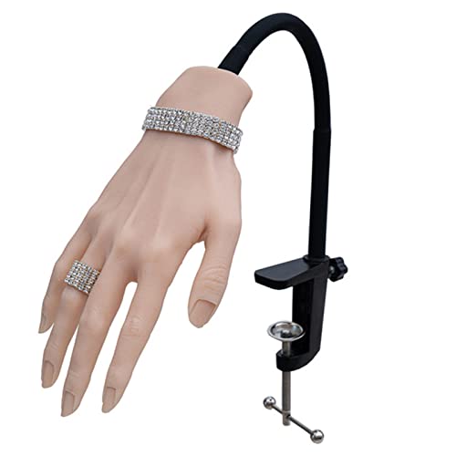 Nail Practice Hands for Acrylic Nails with Bracket, Realistic Silicone Training Hand Mannequin, Flexible Fake Hands with 50PCS Nail Tips, Easy to Use & Clean