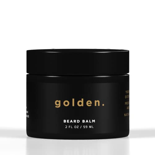 Golden Grooming Co. Beard Balm for Men - Strengthens & Softens Beards and Mustaches - Adds Shine & Tames Flyaway Hair, Beard Styling Balm with Argan Oil - Peppermint Scent - 2 Ounce