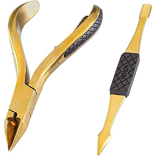 Revlon Gold Series Ingrown Away Set, includes Toenail Nipper and Dual Ended Toenail Tool, Titanium Coated for Maximum Durability