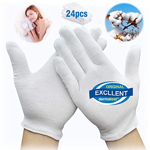 Cotton Gloves 24pcs Soft White Gloves Moisturizing Eczema Gloves for Dry Hands SPA Man Woman Inspection (Small)