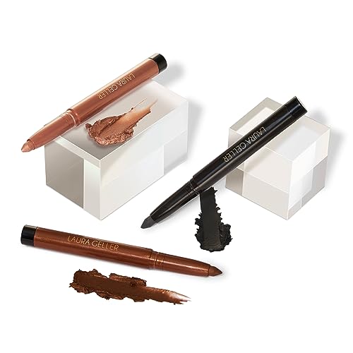 LAURA GELLER NEW YORK Kajal Longwear Kohl Eyeliner Pencil with Caffeine, Smooth & Blendable Makeup, Trio Pack, Antique Bronze, Clove & Soft Black