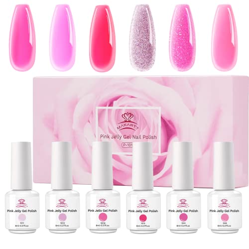 Makartt Jelly Gel Nail Polish Kit 6 Color 8ml Light Baby Hot Pink Red Translucent Soak Off Nail Gel Polish Crystal Glitter Korean Spring Color Wedding Diy At Home