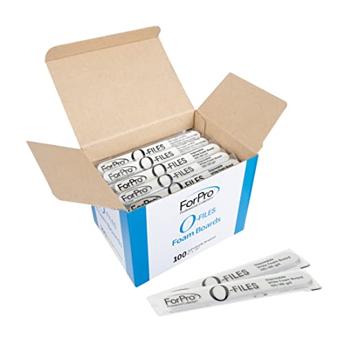 ForPro O-Files Foam Board, Double-Sided Manicure Nail File, 100/180 Grit, Individually-Wrapped, 6” L x .75” W, White, 100-Count