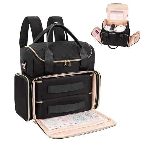 Ethereal Nail Polish Organizer Backpack, Holds 56 Bottles(0.5 fl oz - 0.3 fl oz) and a Nail Lamp, Nail Supplies Case with 2 Removable Bags, Nail Accessories Storage