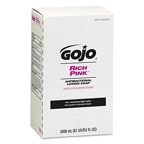 Gojo RICH PINK Antibacterial Lotion Soap, 2000 mL Lotion Soap Refill PRO TDX Push-Style Dispenser (Pack of 4) - 7220-04