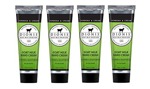 Dionis Goat Milk Skincare Verbena & Cream Scented Hand Cream Set - 4 Scented 1oz Travel Size Tubes of Hydrating Goat Milk Hand Cream - Paraben Free Mini Hand Lotion, Cruelty Free Lotion For Dry Skin