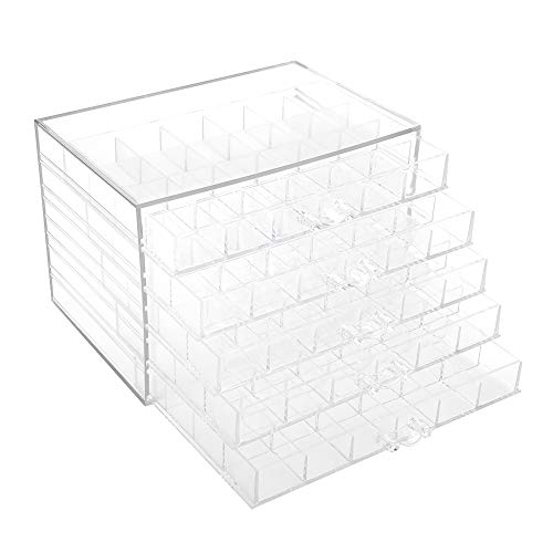 Sonew 120 Grids Transparent Nail Art Storage Box, 5-layer Drawer, Water and Dust Resistant, Elegant Appearance, Large Capacity, Beads, Nail Art Supplies Sequence Organize