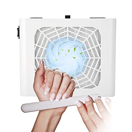 Nail Dust Collector, 48W Vacuum Manicure Cleaner Machine for Salon UV Gel Acrylic Art Pedicure Tools(White)