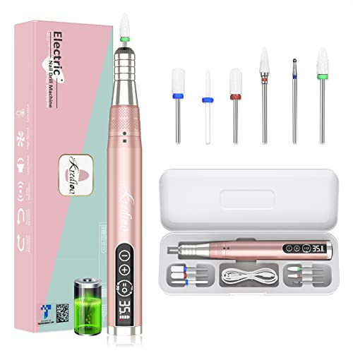 Kredioo 35000RPM Nail Drill Professional, Rechargeable Cordless Electric File Portable Efile with Travel Case Easy Storage Manicure Kit for Acrylic Nails Gel Polish Salon Quality