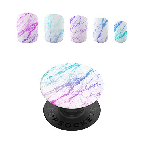 PopSockets: 30 Gel Nails and Matching PopGrip with Swappable Top for Phones and Tablets - Unicorn Marble Spectrum