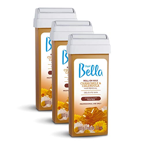 Depil Bella Brazilian Roll On Wax Chamomile and Calendula Depilatory | Body Waxing, Hair Removal Wax-Cartridge | Men and Women | Home Self Waxing | Sensitive Skin | Dermatologically Tested (3 PACK)