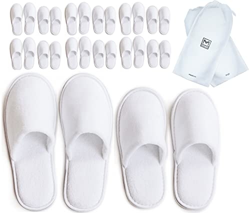 MODLUX Spa Slippers - 12 Pairs of Cotton Velvet Closed Toe Slippers with Travel Bags – Thick, Soft, Non-Slip, Disposable Slippers – 6 Medium and 6 Large - Home, Hotel, or Commercial Use
