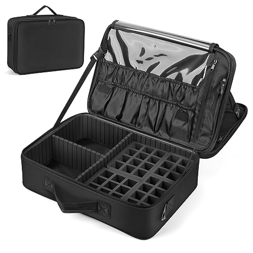 KZAOPZ Nail Polish Organizer Case Holds 47 Bottles and a Nail Lamp, Large Portable Nail Polish Holder Organizer Case, Travel Nail Organizers and Storage Box for Manicure Tools for Women