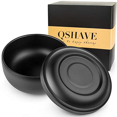 QSHAVE Stainless Steel Shaving Bowl with Lid 4 Inch Diameter Large Deep Size Matte Black Chrome Coating