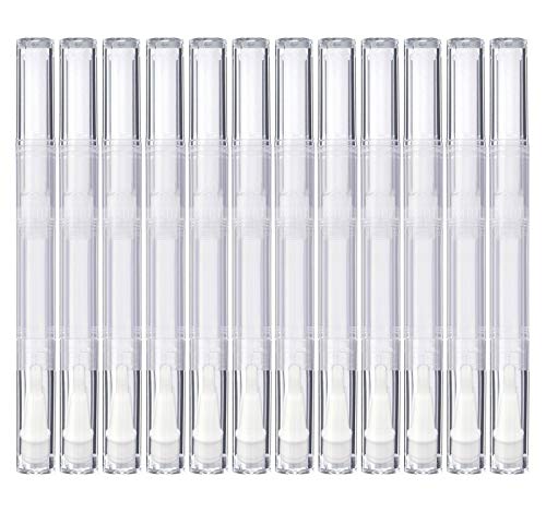 MOTYYA 12 Pack 3 ml Transparent Twist Pens, Empty Nail Oil Pen with Brush Tip, Cosmetic Lip Gloss Container Applicators Eyelash Growth Liquid Tube (12x)