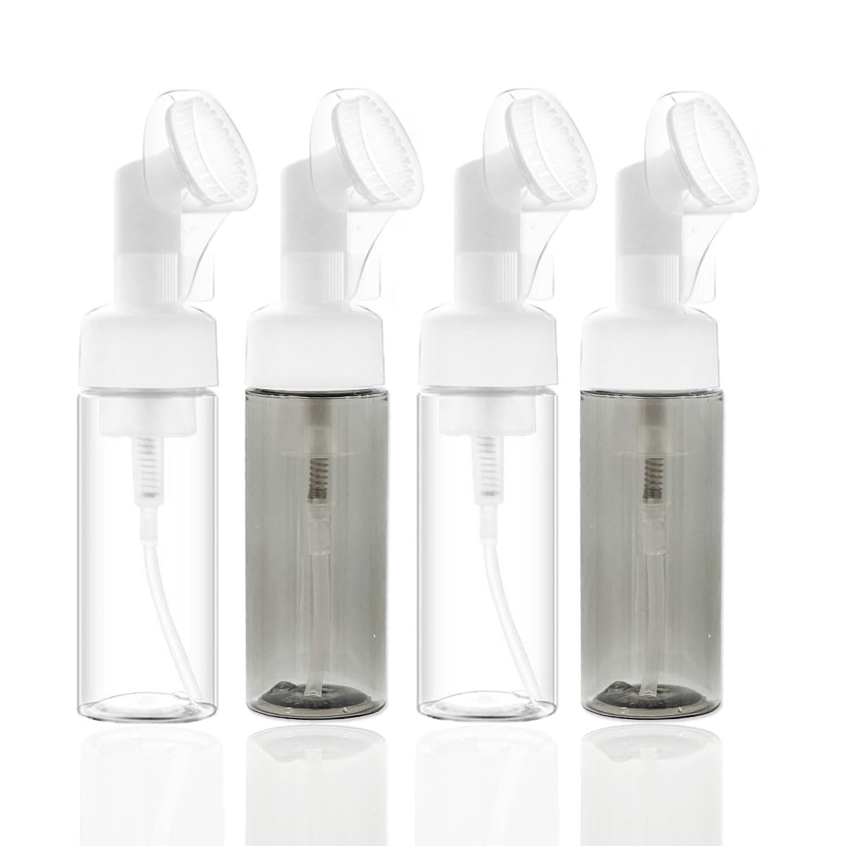 Facial Cleanser Foaming Bottle, 4pcs Empty Foaming Soap Dispenser,2oz Small Mousse Foaming Soap Pump Container with Silicone Foam Massage Clean Brush Head for Hand Soap,Cleansing Milk Beater to Travel