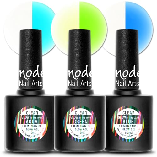 SheModern Glowing Luminance Aqua + Blue + Green Glow in-the-Dark Beautiful Gel Polishes Set Collection