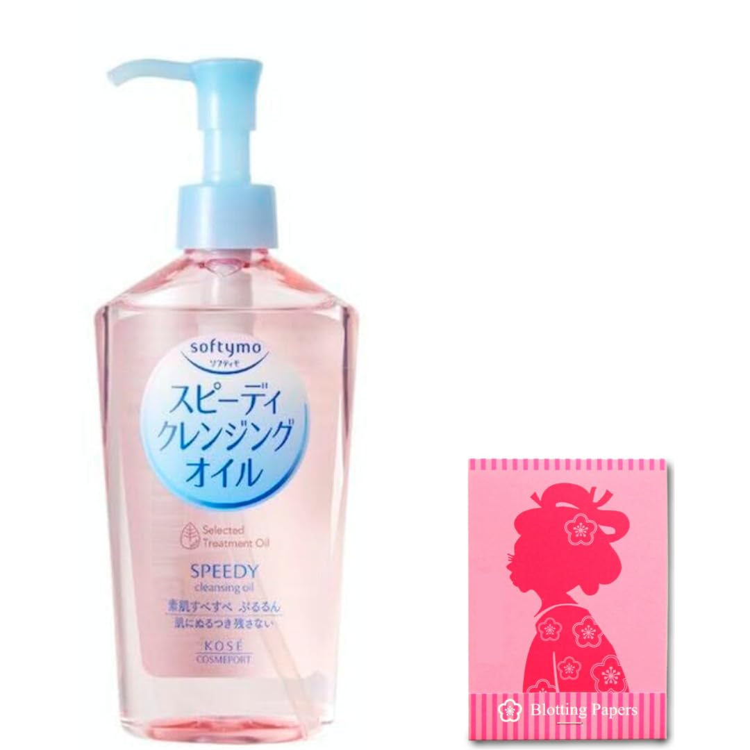 MEGURISM KOSE Softymo Speedy Cleansing Oil Bottle 230ml Makeup Remover Including Oil Blotting Paper