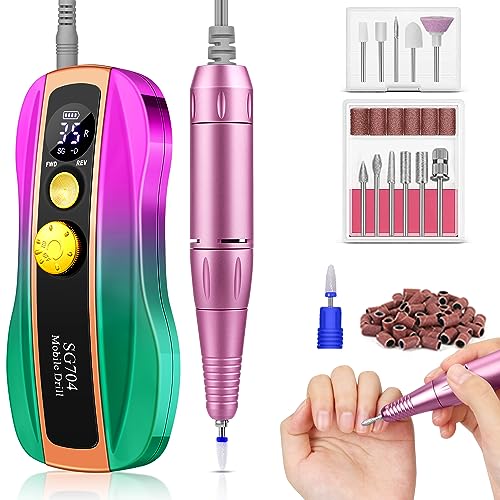Electric Nail Drill 35000RPM, Yerepk Rechargeable Nail Drill with 12 Drill Bits for Gel Nails, Acrylic Nail Kit Professional Nail Drill Machine for Shaping Polishing, Manicure Pedicure Polishing Tool