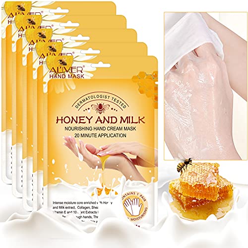 ALIVER Hand Mask, 5 Pairs Hand Moisturizing Gloves Repairing Hand Mask for Extra Dry Skin Spa Masks, Exfoliating Hand Peeling Mask, Repair Rough Skin for Men & Women (C)