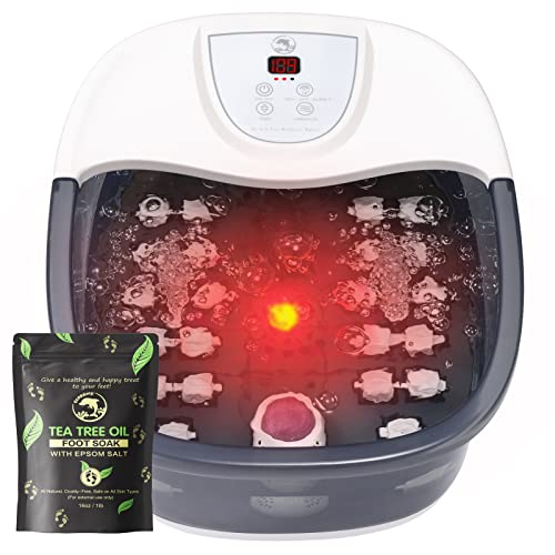 ECARBME Foot Spa Bath Massager with Heat Bubbles and Vibration Massage and Jets, 16OZ Tea Tree Oil Foot Soak Epsom Salt, Foot Soaker with Infrared Light, 22 Rollers, Adjustable Temp-Grey