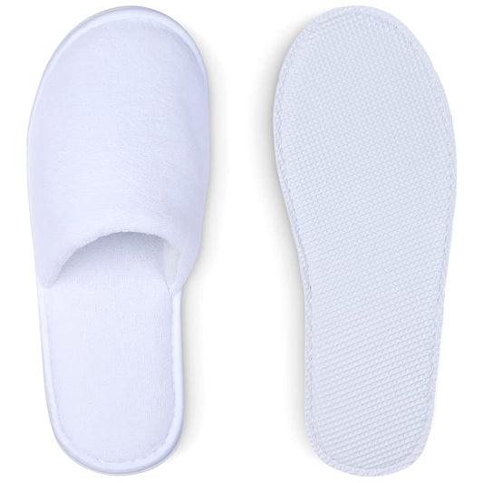 Spa Slippers, Disposable Slippers for Guests Bulk of 6 Pairs - Non-Slip Closed-Toe Premium White Spa Slippers Bulk with Travel Bags - Coral Fleece Hotel Slippers for Women and Men (6 Pair Medium)