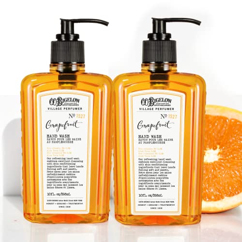 C.O. Bigelow Hand Wash, Grapefruit No.1527 - Village Perfumer Moisturizing Hand Wash for Bathroom & Kitchen with Aloe Vera, 10 fl oz, Pack of 2