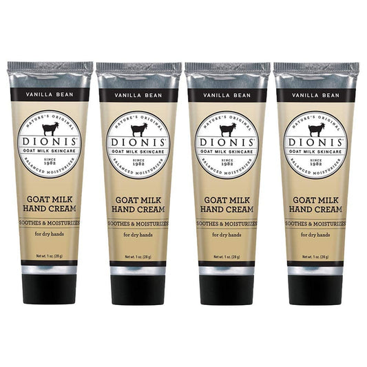 Dionis Goat Milk Skin Care Vanilla Bean Scented Hand Cream Set - Cruelty Free Travel Size Hand Lotion For Hydrating & Moisturizing Dry Skin - Paraben Free Formula Made In The USA, 1 oz Set of 4