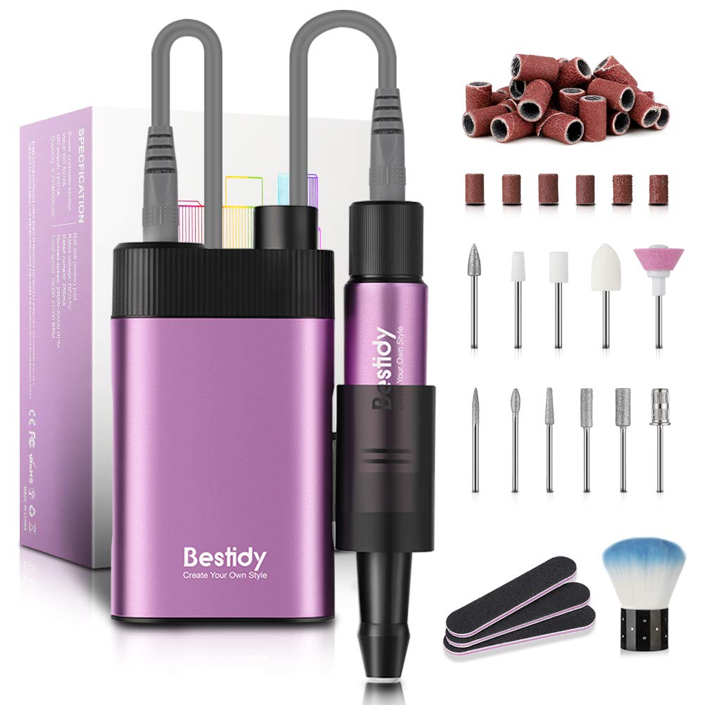 Bestidy 30000RPM Nail Drill Electrical Machine，Professional Rechargeable Efile Nail Drill Kit for Acrylic, Gel Nails, Manicure Pedicure and Polishing(Purple)