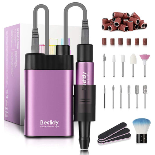 Bestidy 30000RPM Nail Drill Electrical Machine，Professional Rechargeable Efile Nail Drill Kit for Acrylic, Gel Nails, Manicure Pedicure and Polishing(Purple)