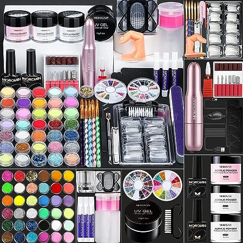 Morovan Acrylic Nail Kit with Drill: Nails Kit Acrylic Set for Beginners with Everything Glitter Acrylic Powder for Nail Extension Nail Kit Set Professional Acrylic Nail Supplies