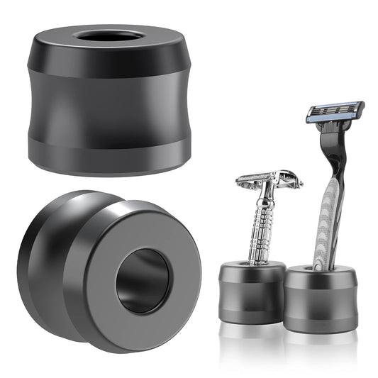Linkidea 2 Pack Safety Razor Stand, Opening Dia 0.7" (18.5mm) Aluminum Alloy Men's Shaving Stand for Bathroom Countertops, Dark Grey