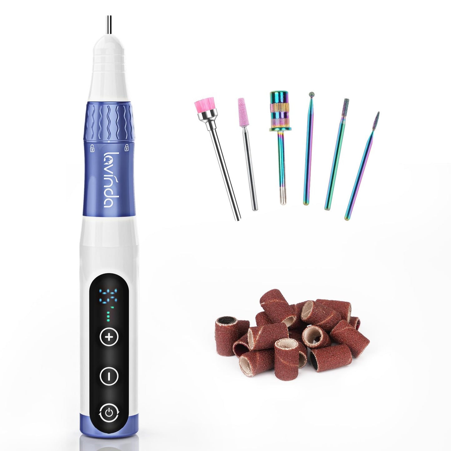 Lavinda Portable Electric Nail Drill, Cordless Nail Drill 35000 RPM Professional Manicure Pedicure Set, Adjustable Rechargeable Efile Nail Machine File Kit with Bits and Sanding Bands Tools