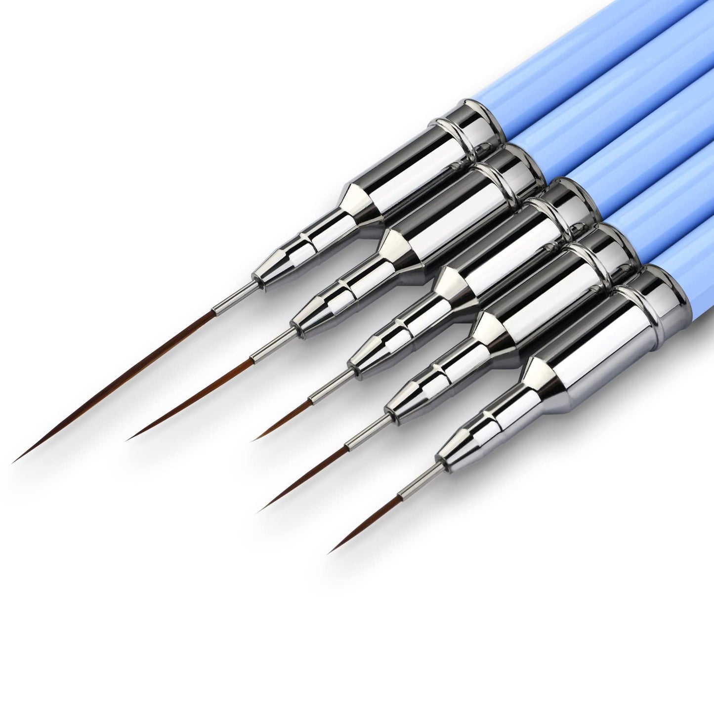 Eptbsdu Nail Art Liner Brushes - 5PC Nail Art Brush for Long Lines, Liner Brush UV Gel Polish Painting Nail Design Brush Metal Handle Nail Drawing Pens, Sizes 7/9/11/15/25mm