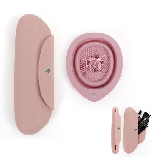 DGDSXDD Travel Essentials - Magnetic Anti-fall Out Silicone Makeup Bag and Foldable Silicone Makeup Brush Cleaner, Soft and Smooth Makeup Brush Holder Dust Proof Travel Makeup Storage Bag