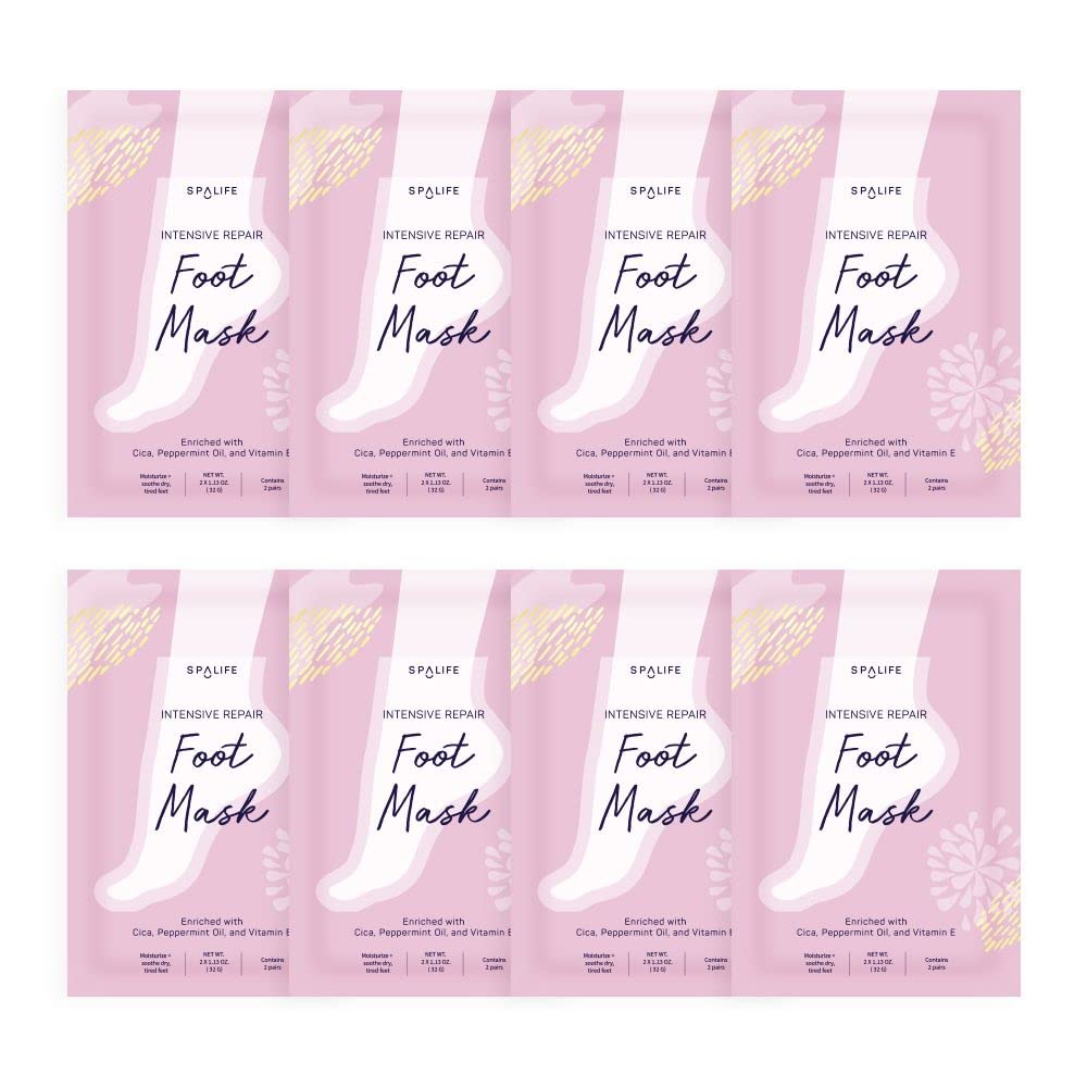 SpaLife Intensive Repair Soothing Foot Masks Enriched with Cica, Peppermint Oil, and Vitamin E (8 PACK)