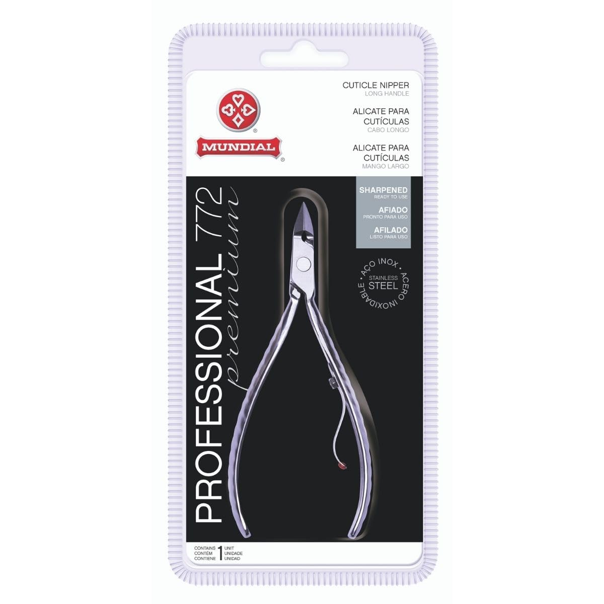 Professional Cuticle Nipper Mundial 772 PR - Brazilian Manicure Quality Long Handle Stainless Steel Trimmer Cutter for Fingernails and Toenails