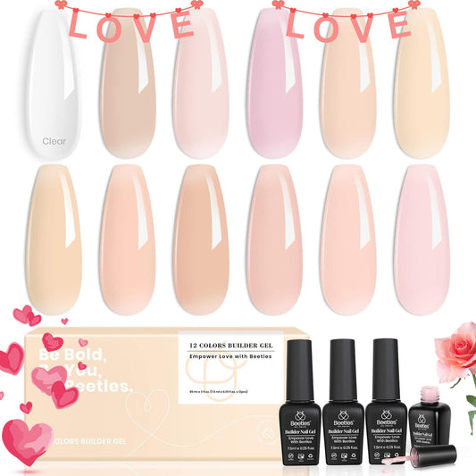 Beetles Jelly Gel Polish Builder Nail Gel 5 in 1 Builder Clear Strengthener Nude Jelly Builder Nail Gel Nude Pink Color Hard Gel Builder Extension Gel for Nail Art Spring Gifts