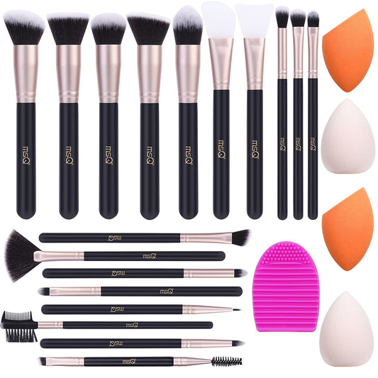 MSQ Makeup Brushes 18PCs Makeup Brushes Set with 4PCs Makeup Sponge and 1 Brush Cleaner Premium Synthetic Foundation Brushes Blending Face Powder Eye Shadows Make Up Brushes Tool