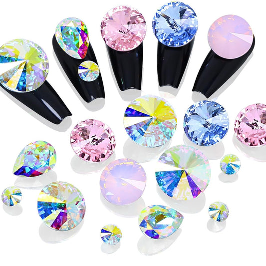 DONGZHOU Mixed Large Crystal AB Nail Rhinestones Diamond Bling Big 3D Nail Crystal Gem Stone (Mixed Size 4)