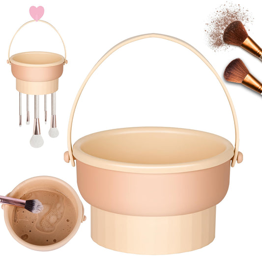 Makeup Brush Cleaner Machine Makeup Brush Cleaner Mat 3 in 1 Silicone Makeup Brush Cleaner Bowl with Brush Drying Holder Cosmetic Brushes Cleaning Tool Organizer for Storage & Air Dry (pink)