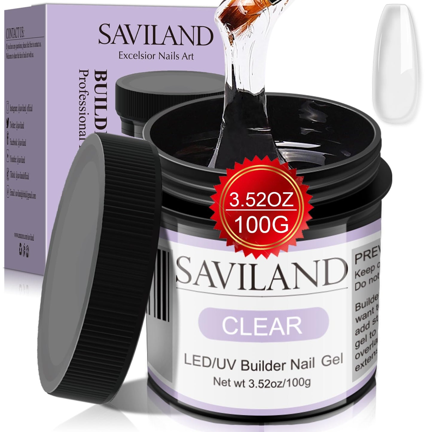 Saviland LED and U V Builder Nail Gel - 100G Large Capacity Clear Hard Gel for Nails, Nail Extension Gel Nail Strengthen Nail Hard Gel Builder Nail Gel Kit Nail Stuff for DIY Nail Art Manicure Set