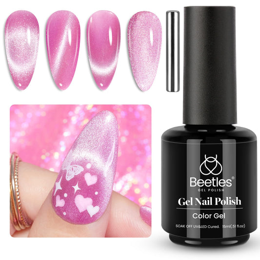 beetles Pink Gel Polish Cat Eye Gel Nail Polish with Magnet Pink Gel Nail Polish Jelly Gel Nail Polish Silver Shimmer Velvet Soak Off Uv Led Gel Nail Polish Home Diy Manicure Beetles Nails