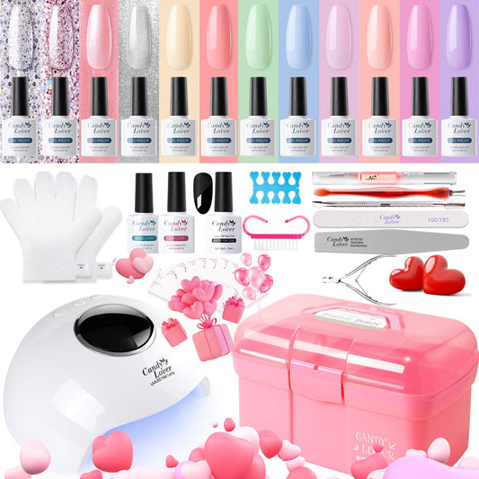 Candy Lover Gel Nail Polish Kit with U V Light, 12 Colors Gel Polish Set, 36W UV Light for Nails, Gel Nail Polish, Starter Nail Kit Gift for Girls Women