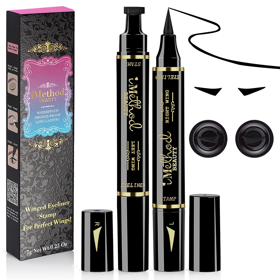 iMethod Eyeliner Stamp - 2 Pens Winged Eyeliner Stamp, for All Eye Shapes, Winged Eyeliner Stamp, Perfect Wing Cat Eye Liner, Waterproof & Smudge-proof, 10 mm