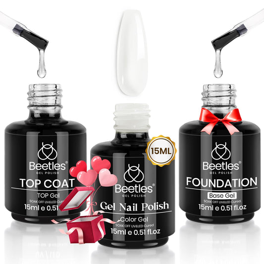 Beetles 3 Pcs 15ml Milky White Jelly Gel Polish No Wipe Gel Top Coat and Base Coat Set Manicure Salon DIY Gel Nail Art Design Decoration Gift for Her